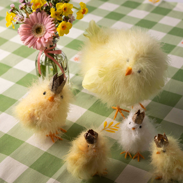 Yellow Fluffy Chicks with Gold Crowns - Set of Three