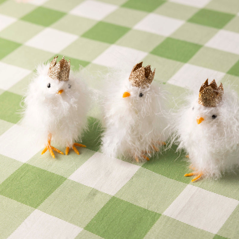 Small White Fluffy Chicks with Gold Crowns - Set of Three