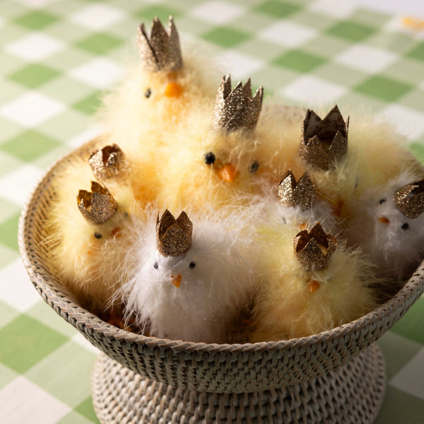 Small Yellow Fluffy Chicks with Gold Crowns - Set of Three