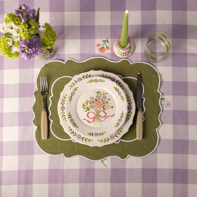 Lilac Floral & Gingham Tablecloth