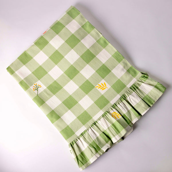 Green Floral Gingham Table Cloth