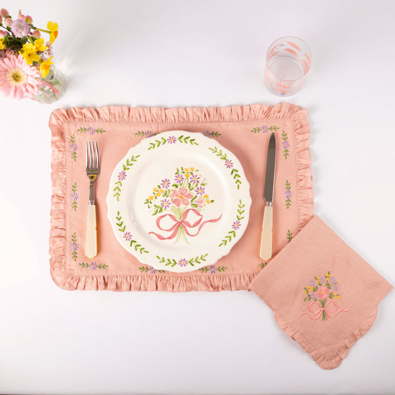 Hand Embroidered Floral Placemats - Set of Four