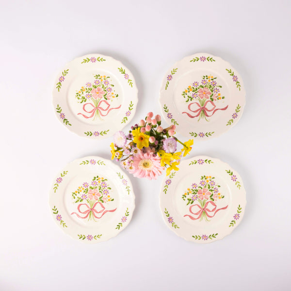 Hand-painted Scalloped Edger Floral Posy Starter Plate - Set of Four