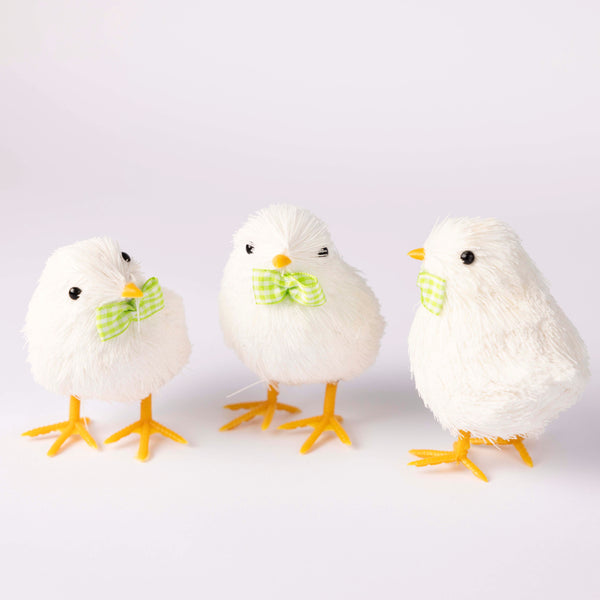 White Bristle Chicks with Green Bow - Set of Three