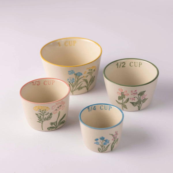 Stoneware Floral Measuring Cups - Set of Four