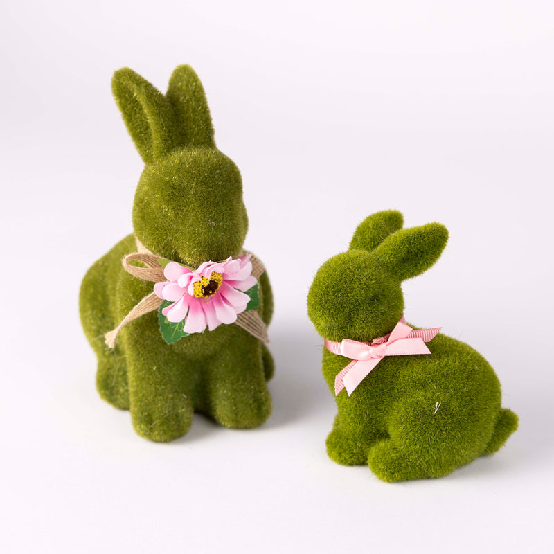 Green Flock Bunny with Pretty Pink Flower and Baby Bunny