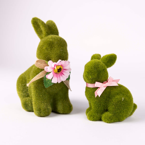 Green Flock Bunny with Pretty Pink Flower and Baby Bunny