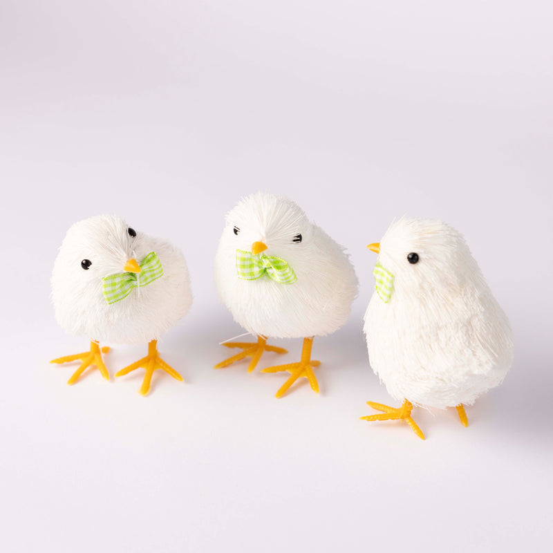 White Bristle Chicks with Green Bow - Set of Three