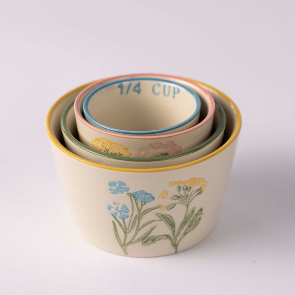 Stoneware Floral Measuring Cups - Set of Four