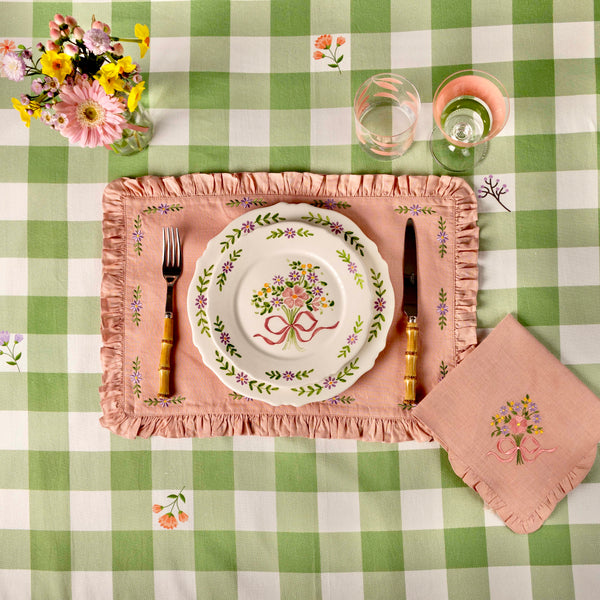 Green Floral Gingham Table Cloth