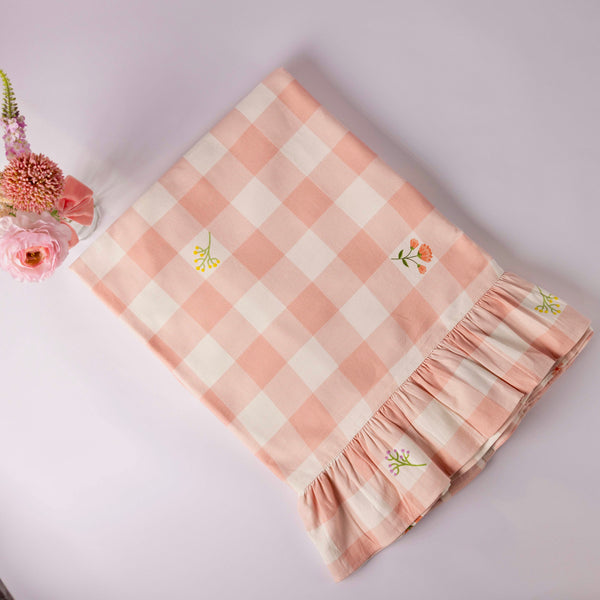 Pink Floral Gingham Table Cloth