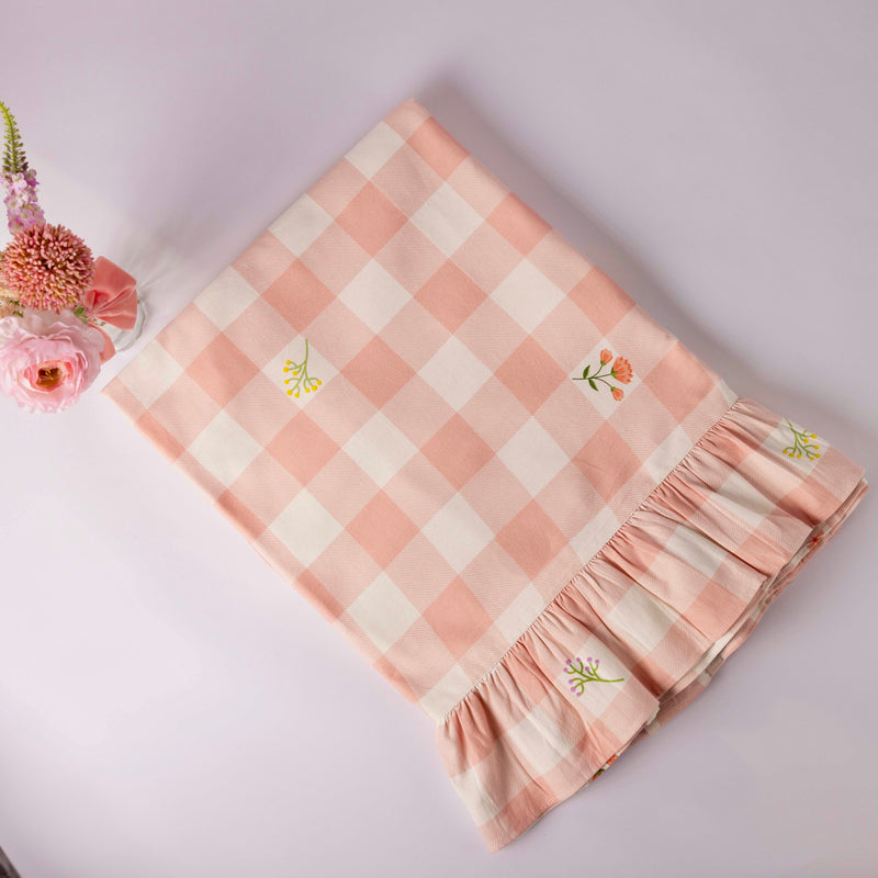 Pink Floral Gingham Table Cloth