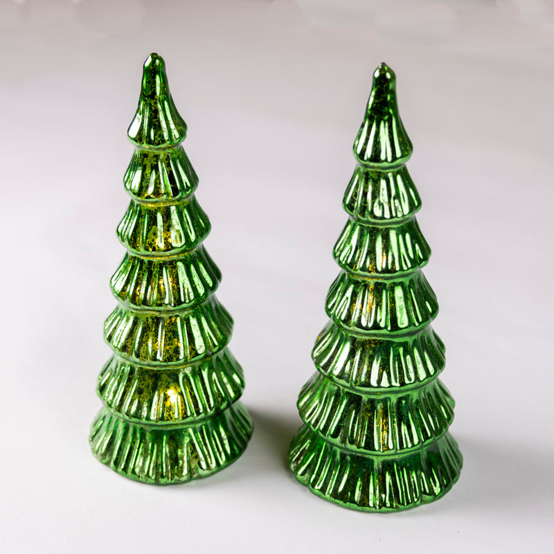 Large Green Lit Christmas Tree - Set of Two