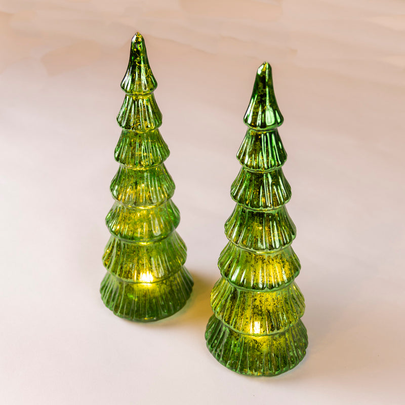 Green Lit Christmas Tree - Set of Two