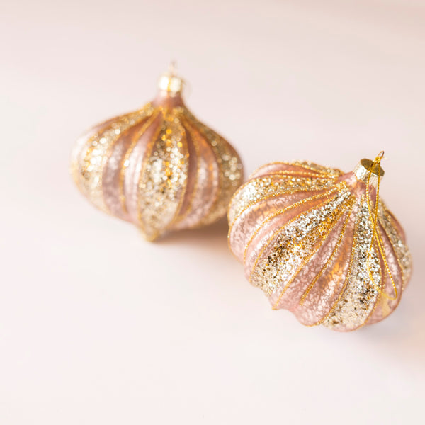 Pink and Gold Ribbed Bauble - Set of Two
