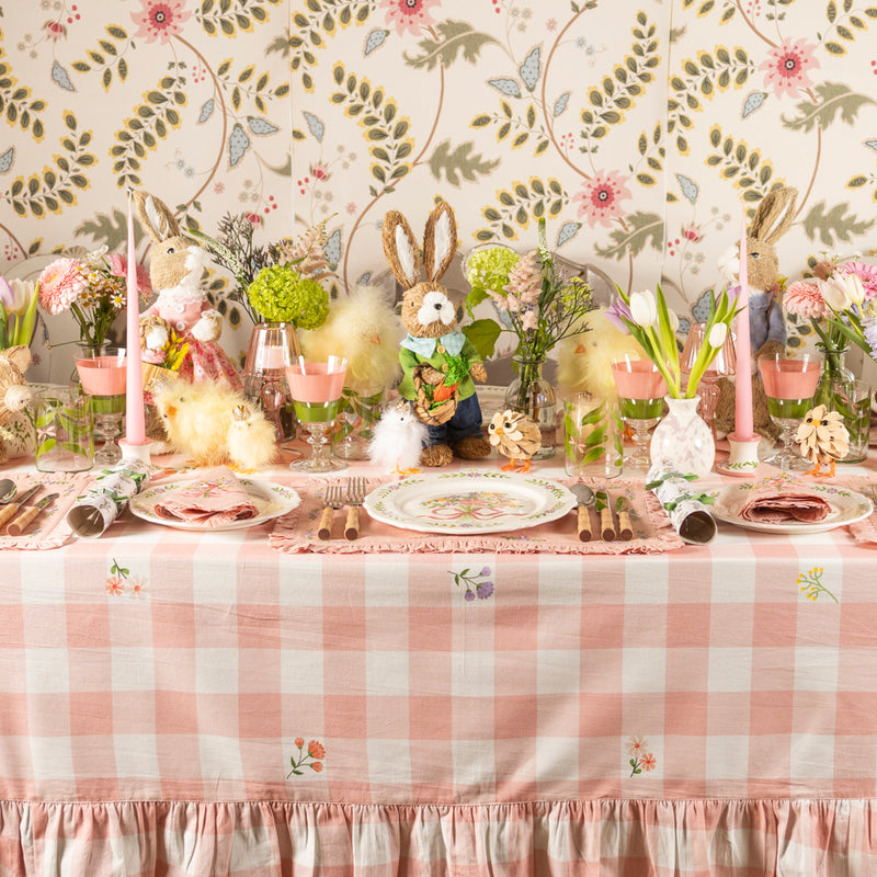 Pink Floral Gingham Table Cloth