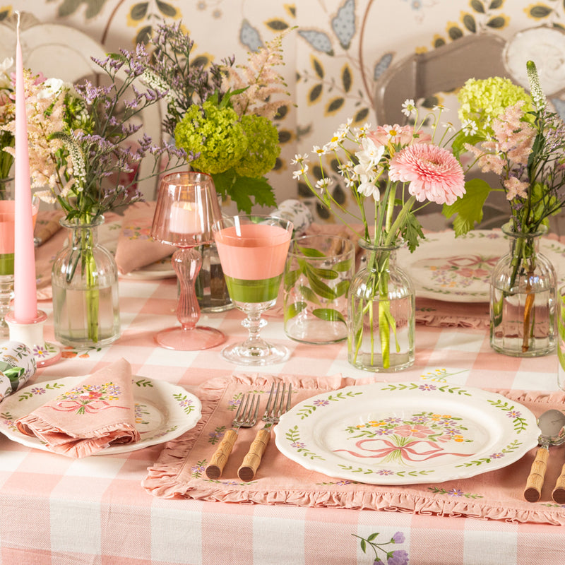 Pink Floral Gingham Table Cloth