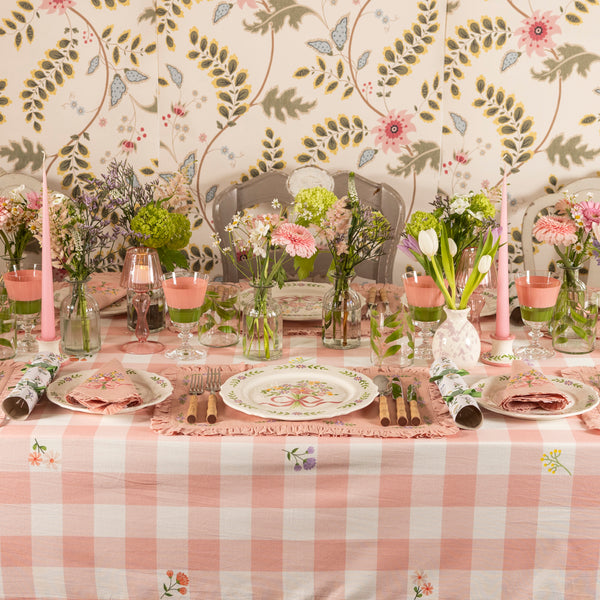 Pink Floral Gingham Table Cloth