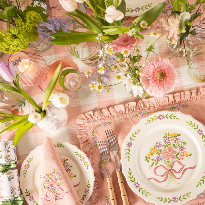 Hand-painted Scalloped Edger Floral Posy Dinner Plates - Set of Four