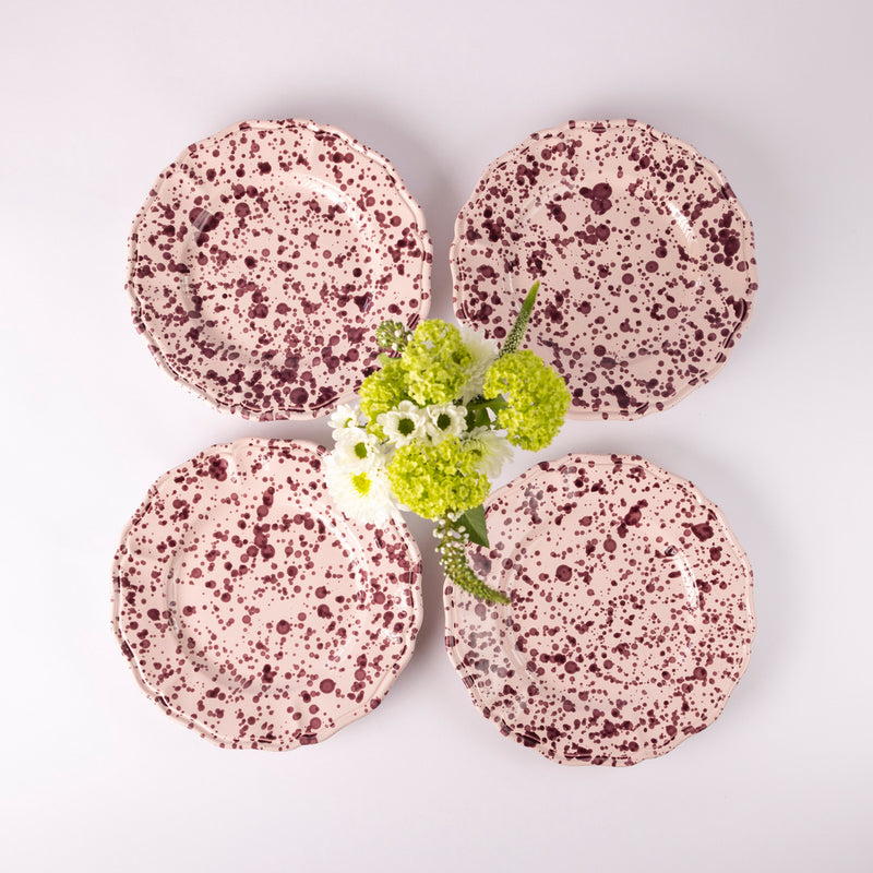 Scalloped Edge Splatter Plate - Pink & Aubergine Dinner