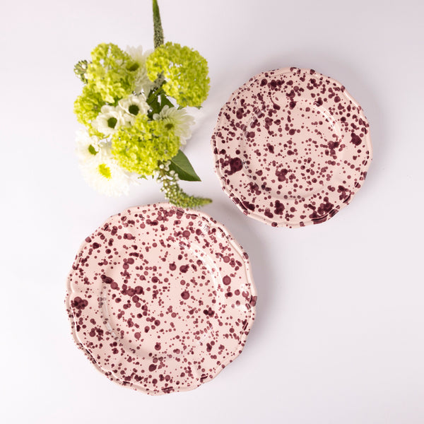 Scalloped Edge Splatter Plate - Pink & Aubergine Dinner