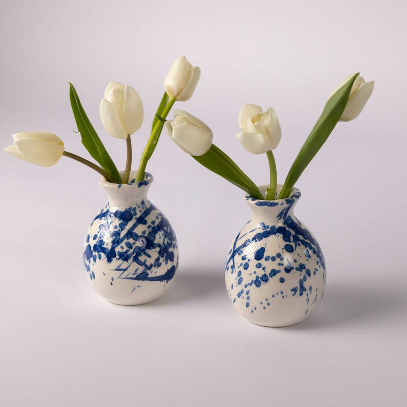 Blue Splatter Bud Vase