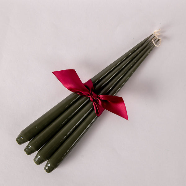 Set of Four Lacquered Candles - Army Green