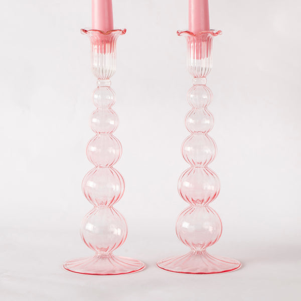 Handblown Glass Candle Holders - Set of Two