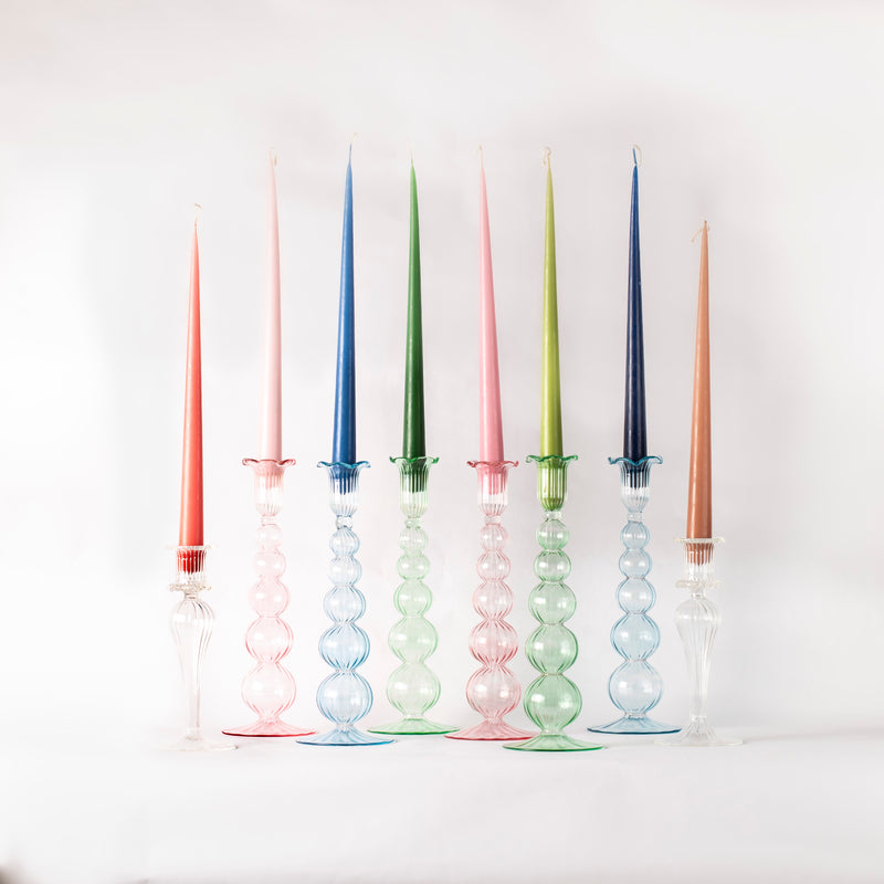 Handblown Glass Candle Holders - Set of Two