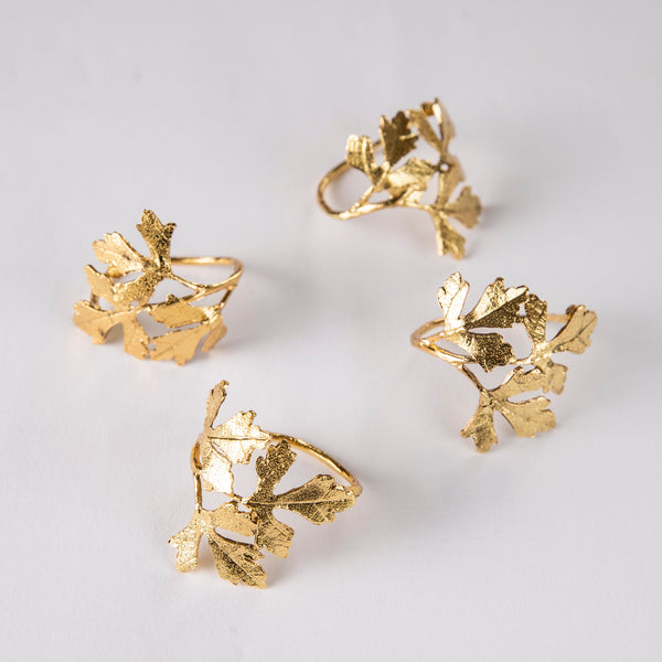 Golden Leaf Napkin Rings - Set of Four