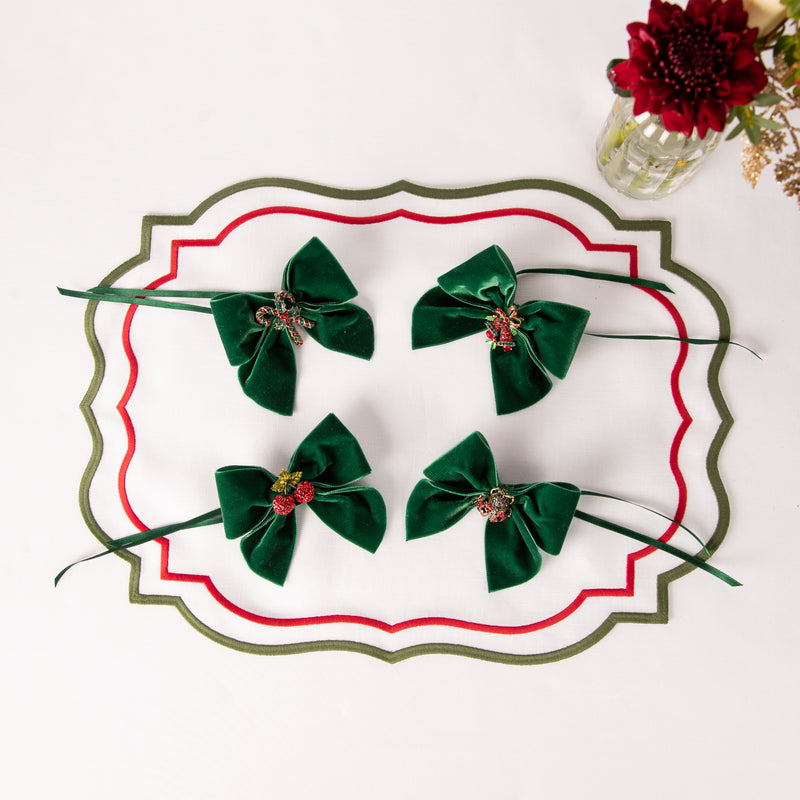 Set of Four Christmas Green Velvet Bows