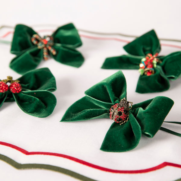 Set of Four Christmas Green Velvet Bows