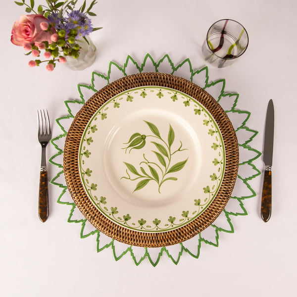 Green Hand painted Tulip Dinner Plate