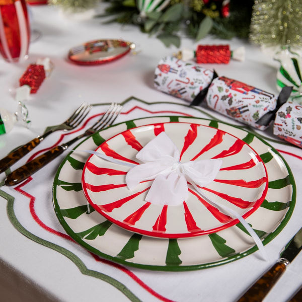 Candy Cane Ceramic Salad Plates - Set of Two - Red