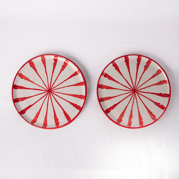 Candy Cane Ceramic Dinner Plates - Set of Two - Red