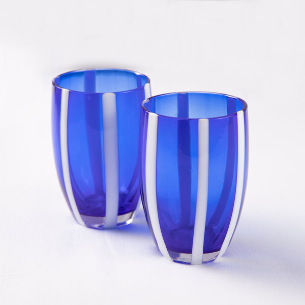 Blue Gessato Glasses - Set Of Two