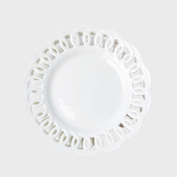 Set of Four White Lace Dinner Plates