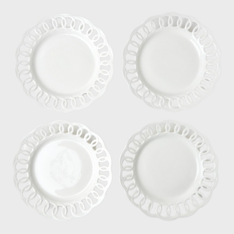 Set of Four White Lace Dinner Plates