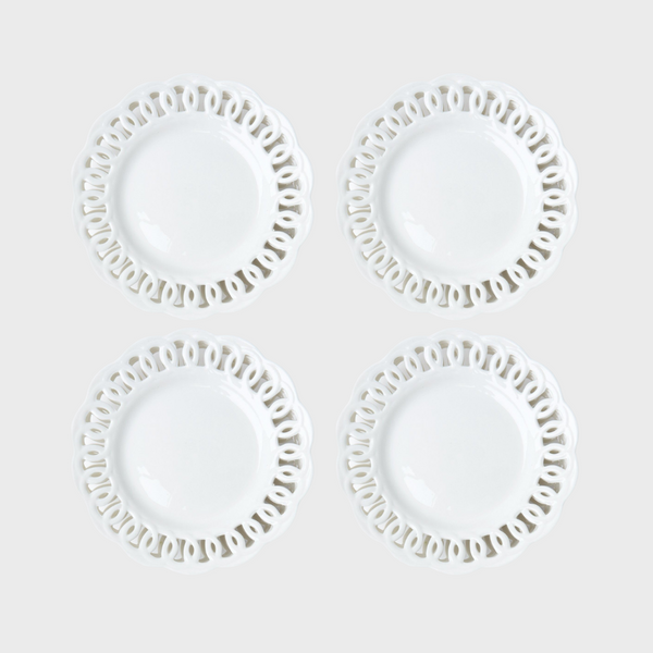 Set of Four White Lace Starter Plates