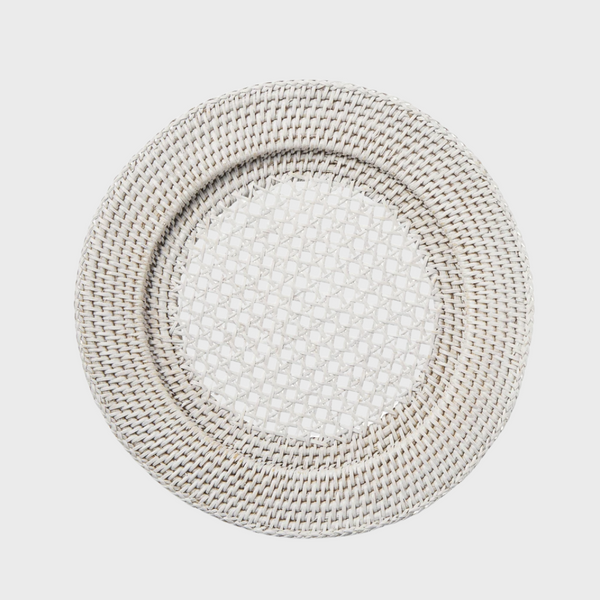 Set of Four Rattan Charger Plates - Rustic White