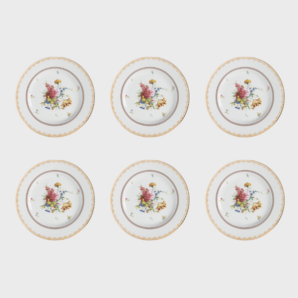 Set of Six Rose Dinner Plates