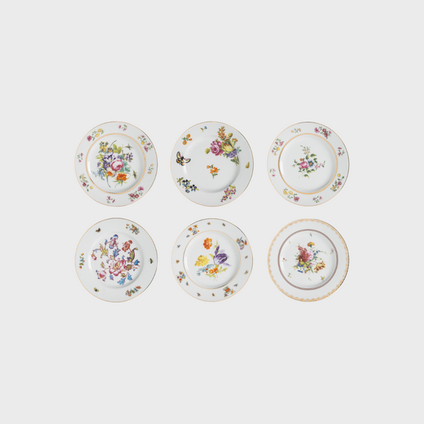 Set of Six Mixed Floral Dessert/Side Plates
